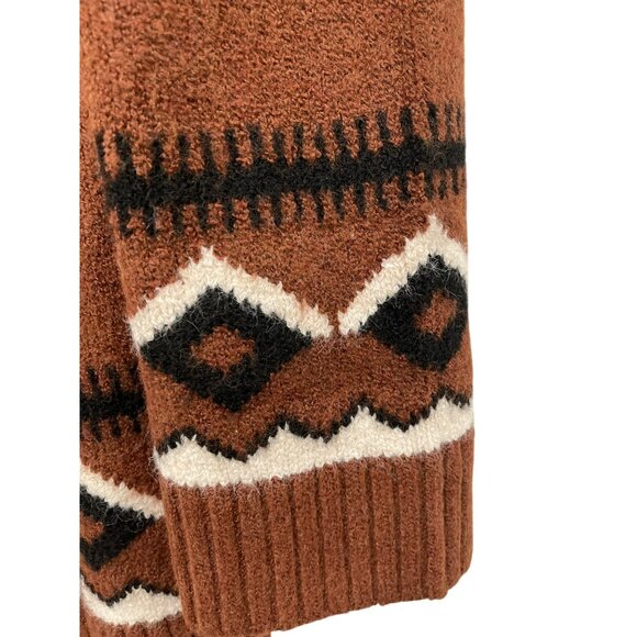 New House Of Harlow Denisia Fairisle Shawl Cardigan Medium Rust Aztec - Picture 7 of 10